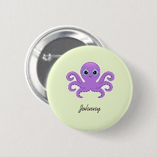 Cute purple octopus green button
