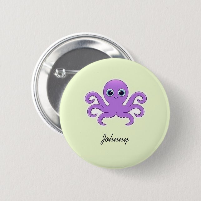 Cute purple octopus green button (Front & Back)