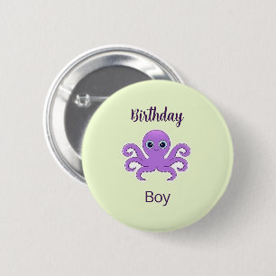 Cute purple octopus green button