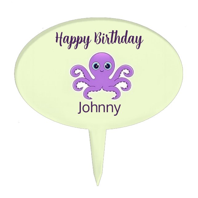 Cute purple octopus green cake topper (Front)