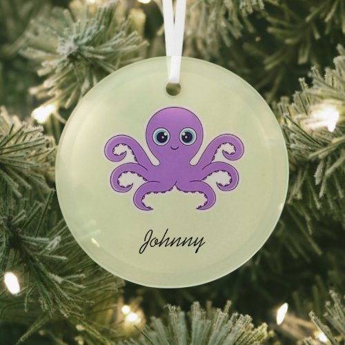 Cute purple octopus green glass ornament