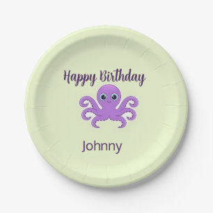 Cute purple octopus green paper plates
