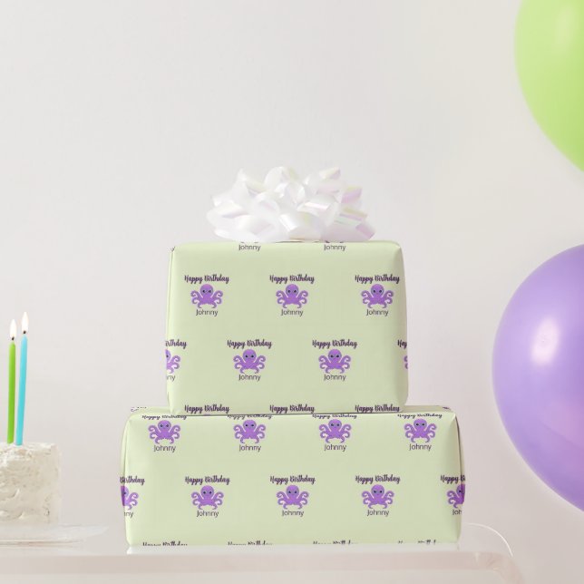 Cute purple octopus green wrapping paper (Party Gifts)