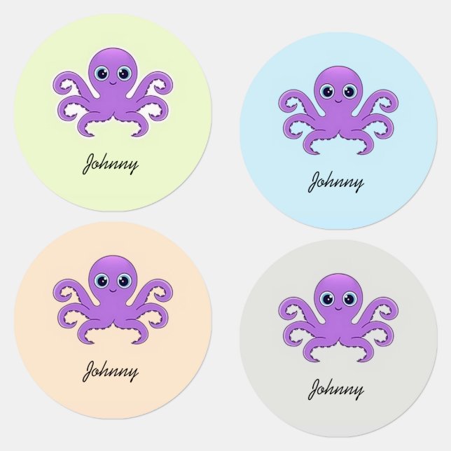 Cute purple octopus  kids' labels (Group)