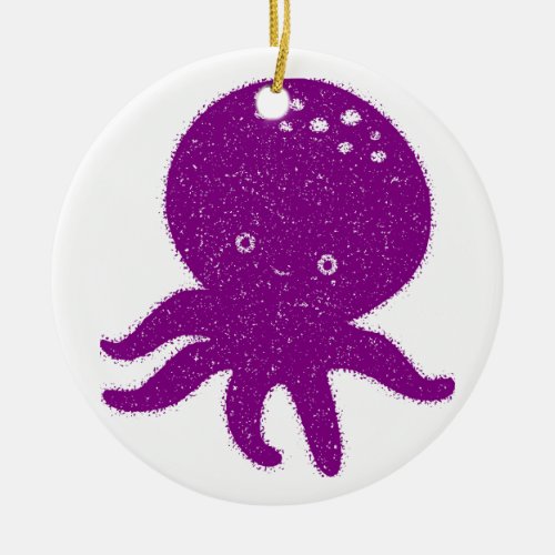 Cute Purple Octopus Old Print Ceramic Ornament