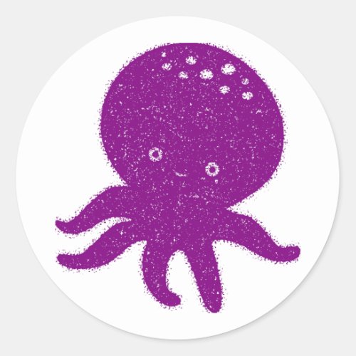 Cute Purple Octopus Old Print Classic Round Sticker