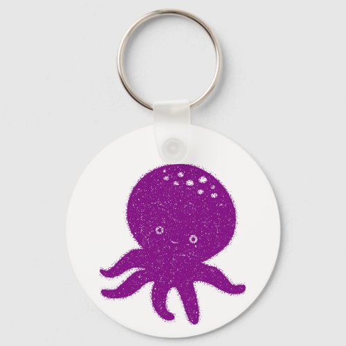 Cute Purple Octopus Old Print Keychain