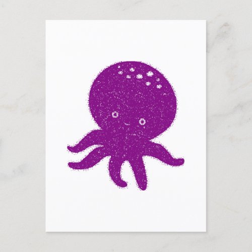 Cute Purple Octopus Old Print Postcard