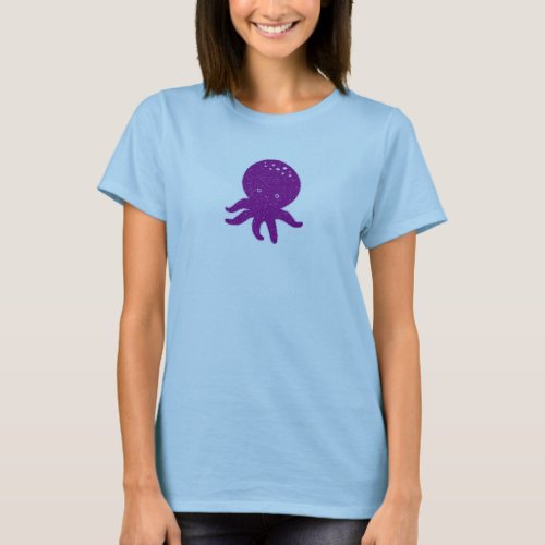 Cute Purple Octopus Old Print T_Shirt