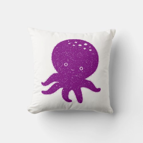 Cute Purple Octopus Old Print Throw Pillow