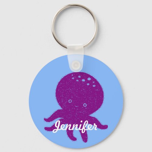 Cute Purple Octopus Personalized Name Keychain