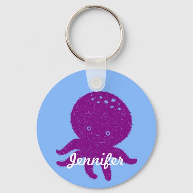 Cute Purple Octopus Personalized Name Keychain (Front)