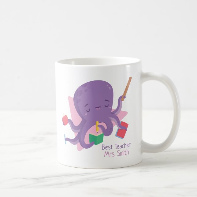 Cute Purple Octopus Teacher Personalized Coffee Mug (Right)