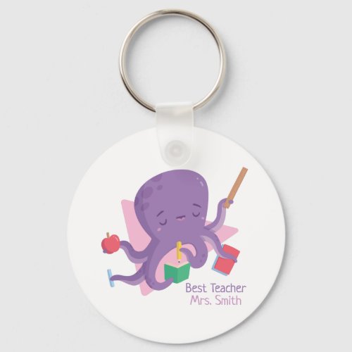 Cute Purple Octopus Teacher Personalized Keychain