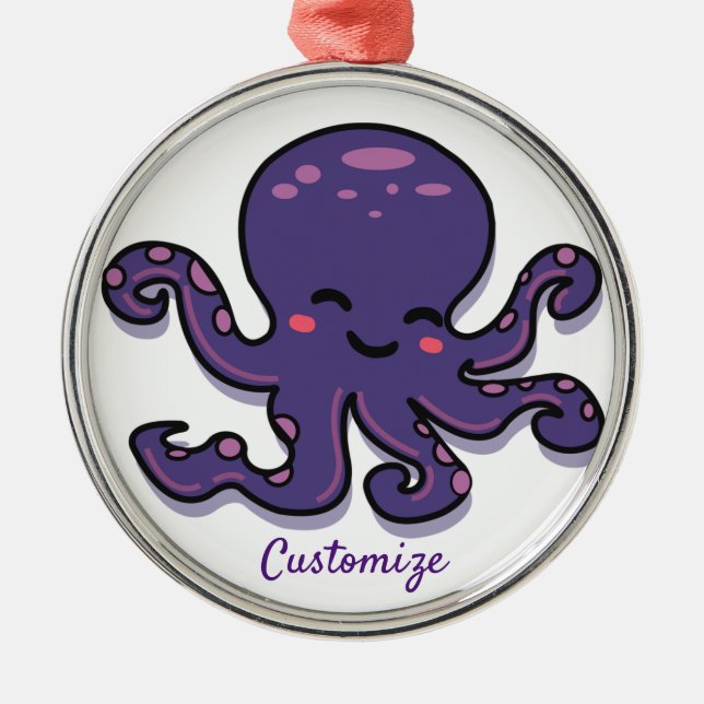 Cute Purple Octopus Thunder_Cove Metal Ornament (Front)