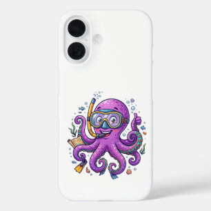 Cute Purple Octopus Treasure Hunter iPhone 16 Case
