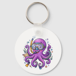Cute Purple Octopus Treasure Hunter Keychain