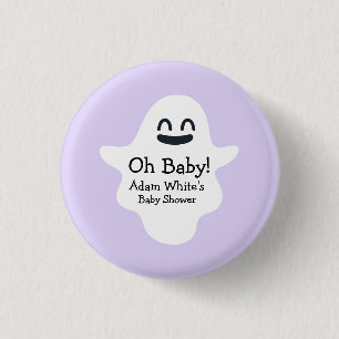 Cute Purple Oh Baby! Ghost Halloween Baby Shower Button