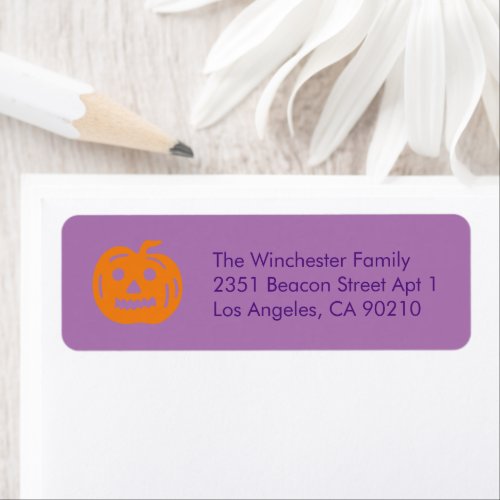 Cute purple orange pumpkin fun Halloween address Label