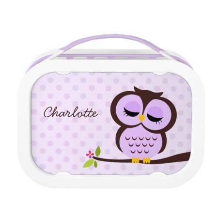 Cute Purple Owl And Polka Dots Personalized Lunch Box
