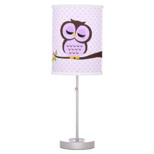 Cute Purple Owl and Polka Dots Table Lamp