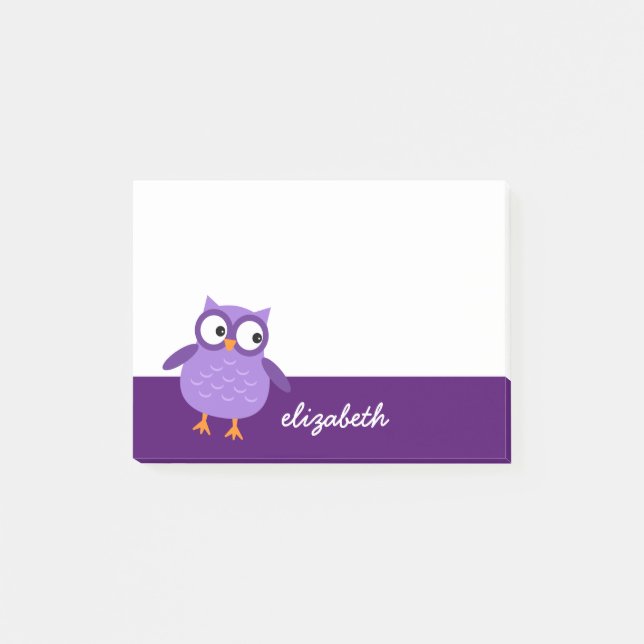Cute Purple Owl Custom Name For Her A36 Post-it Notes (Front)