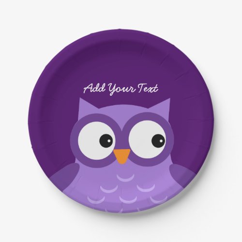 Cute Purple Owl Custom Text A01C Paper Plates