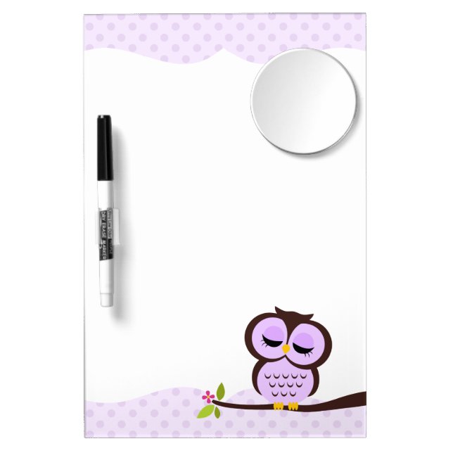 Cute Purple Owl Dry Erase Board With Mirror (Front)