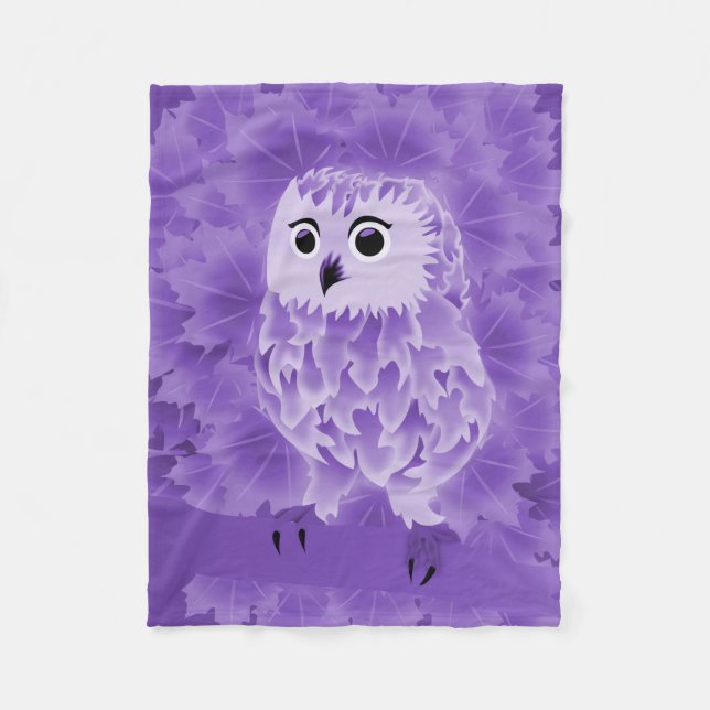 Cute Purple Owl Fleece Blanket (Front)