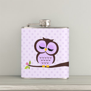 Cute Purple Owl Hip Flask