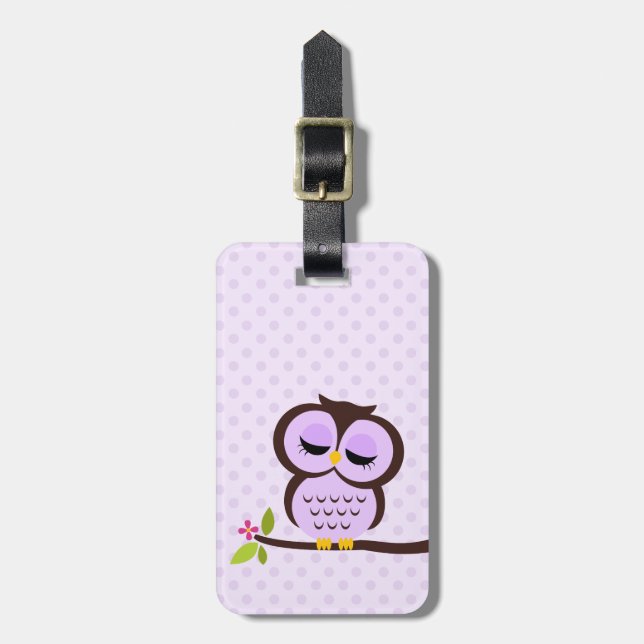 Cute Purple Owl Luggage Tag (Front Vertical)