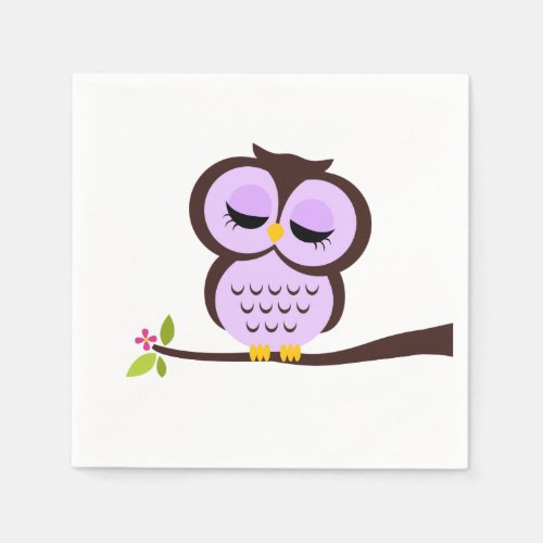 Cute Purple Owl Paper Napkins