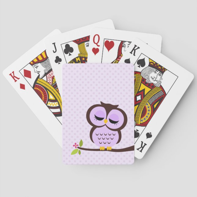Cute Purple Owl Poker Cards (Back)