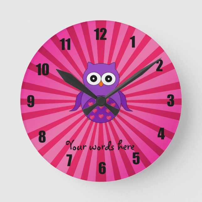 Cute purple owl round clock (Front)