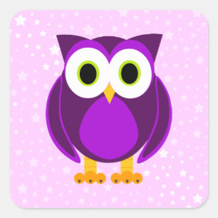 Cute Purple Owl - Star Background Square Sticker