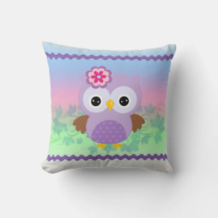 Cute Purple Owl Throw Pillow