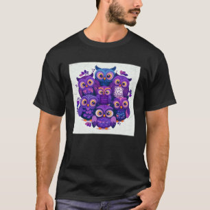 Cute Purple Owls Illustration Minimal Unique Big E T-Shirt