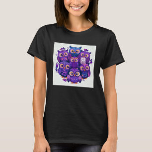 Cute Purple Owls Illustration Minimal Unique Big E T-Shirt