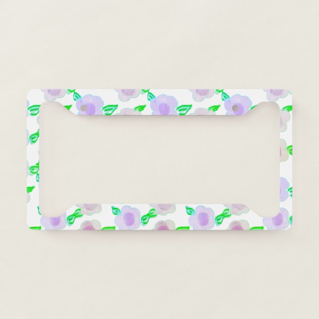 Cute Purple Painted Floral License Plate Frame (Front)