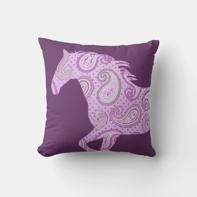 Cute Purple Paisley Horse Throw Pillow (Front)