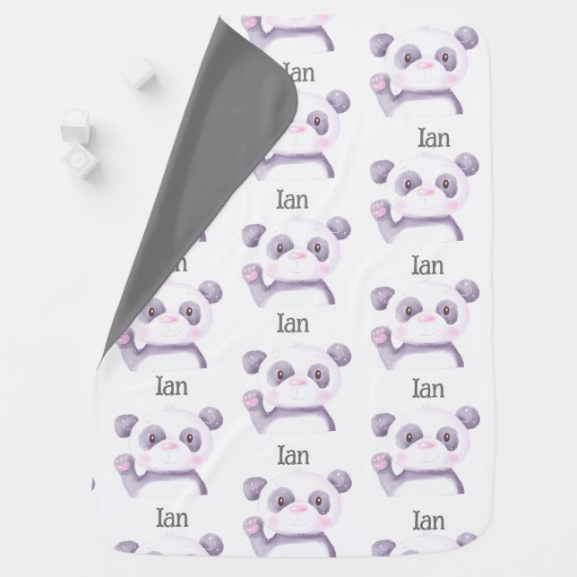 Cute Purple Panda Bear Baby Blanket (In Situ)