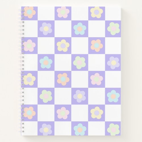 Cute Purple Pastel Flowers Checkerboard Notebook