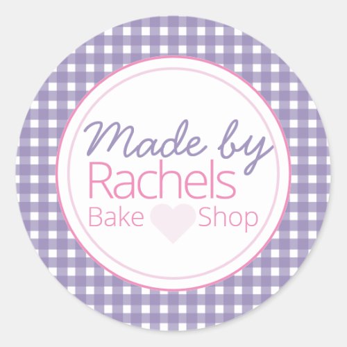 Cute purple pastel gingham made by bakery sticker