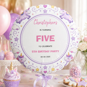 Cute Purple Pastel Magic Unicorn 5th Birthday Balloon