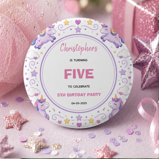 Cute Purple Pastel Magic Unicorn 5th Birthday Button (Cute Purple Pastel Magic Unicorn 5th Birthday Button
)