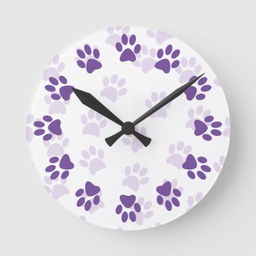 Cute Purple Paw Prints for Pet Lovers Clock