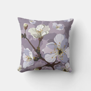 Cute Purple Peach Blossom Floral Pattern Throw Pillow
