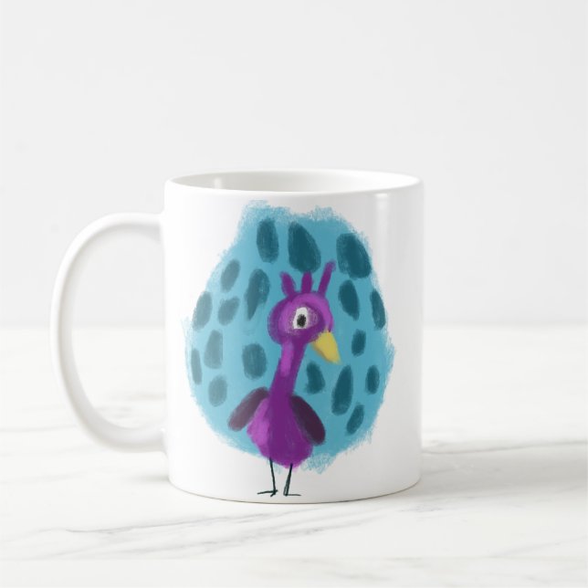 Cute Purple Peacock Abstract Leaf Pattern Coffee Mug (Left)