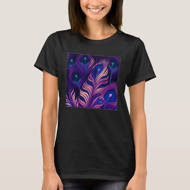 Cute Purple Peacock Feathers Illustration Birds Wo T-Shirt (Front)
