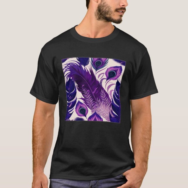 Cute Purple Peacock Feathers Illustration Birds Wo T-Shirt (Front)